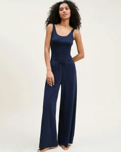 Women Petite Plume Women's Pima Wide-Leg Lounge Pant in Navy
