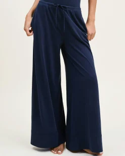 Women Petite Plume Women's Pima Wide-Leg Lounge Pant in Navy