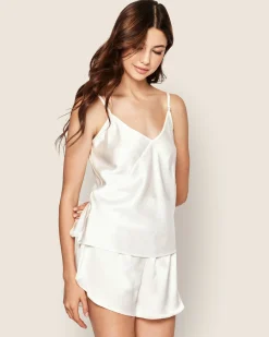 Women Petite Plume Women's Silk Cami Short Set in White