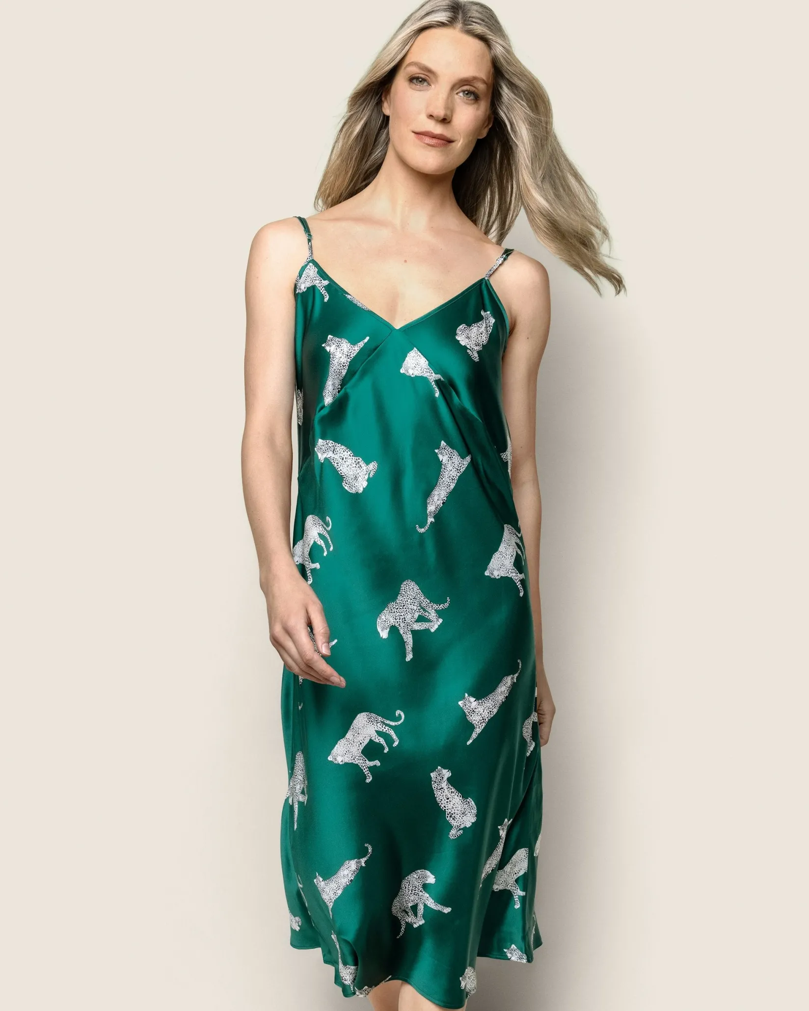 Women Petite Plume Women's Silk Cosette Nightgown in Panthère de Nuit
