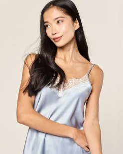 Women Petite Plume Women's Silk Lace Cami Short Set in Periwinkle
