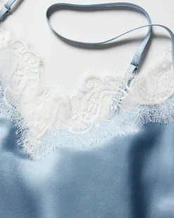 Women Petite Plume Women's Silk Lace Cami Short Set in Periwinkle