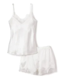 Women Petite Plume Women's Silk Lace Cami Short Set in Periwinkle