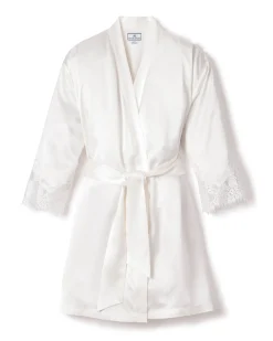 Women Petite Plume Women's Silk Lace Robe in White