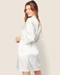 Women Petite Plume Women's Silk Lace Robe in White