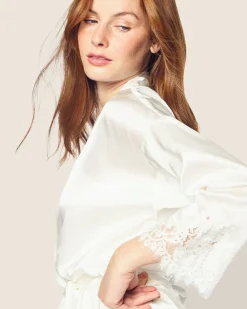 Women Petite Plume Women's Silk Lace Robe in White
