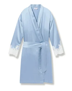 Women Petite Plume Women's Silk Lace Robe in Periwinkle