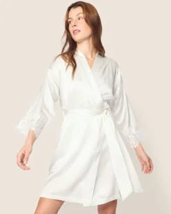 Women Petite Plume Women's Silk Lace Robe in Periwinkle