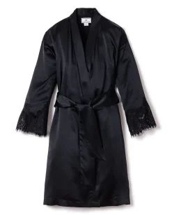 Women Petite Plume Women's Silk Lace Robe in Black