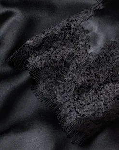 Women Petite Plume Women's Silk Lace Robe in Black