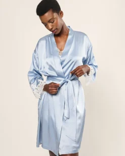Women Petite Plume Women's Silk Lace Robe in Black