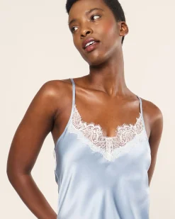 Women Petite Plume Women's Silk Lace Slip Dress in Periwinkle