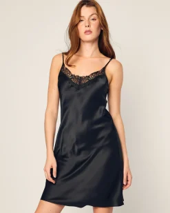 Women Petite Plume Women's Silk Lace Slip Dress in Black