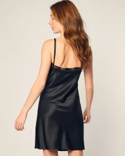 Women Petite Plume Women's Silk Lace Slip Dress in Black