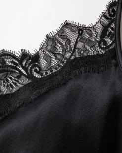 Women Petite Plume Women's Silk Lace Slip Dress in Black