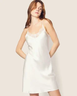 Women Petite Plume Women's Silk Lace Slip Dress in White