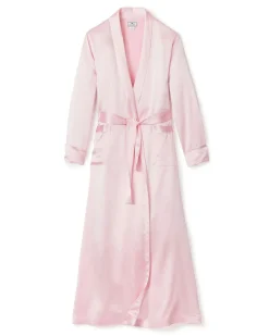 Women Petite Plume Women's Silk Long Robe in White