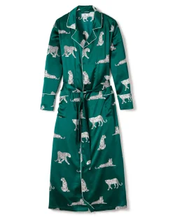 Women Petite Plume Women's Silk Long Robe in Panthère de Nuit