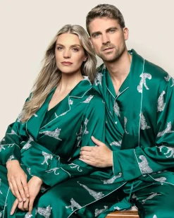 Women Petite Plume Women's Silk Long Robe in Panthère de Nuit