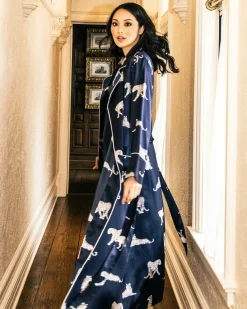 Women Petite Plume Women's Silk Long Robe in Panthere De Luxe