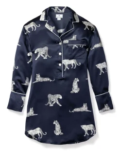 Women Petite Plume Women's Silk Nightshirt in Panthere de Nuit