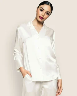 Women Petite Plume Women's Silk Pajama Set in White
