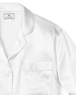 Women Petite Plume Women's Silk Pajama Set in White