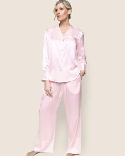 Women Petite Plume Women's Silk Pajama Set in Pink