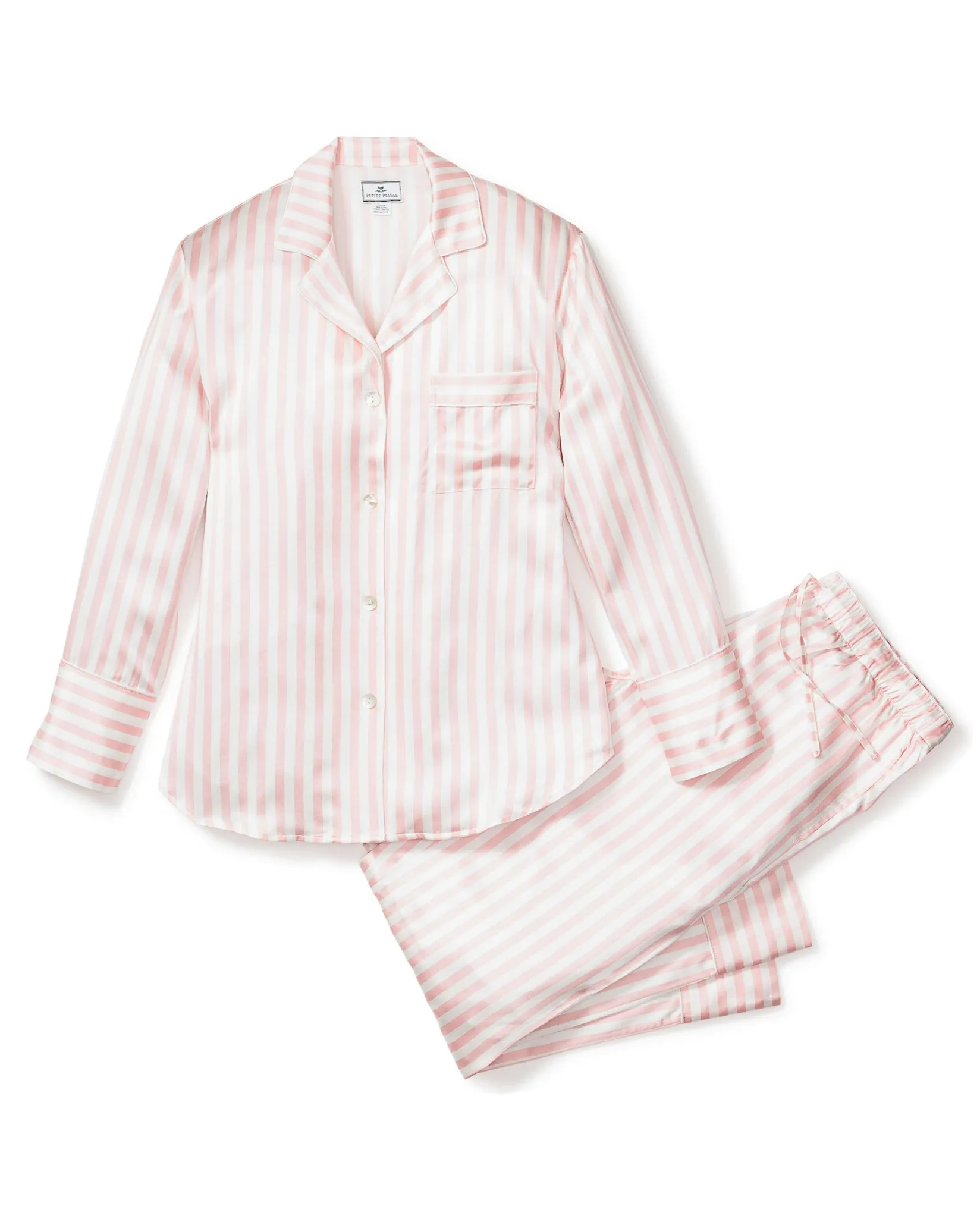 Women Petite Plume Women's Silk Pajama Set in Black and White Bengal Stripe