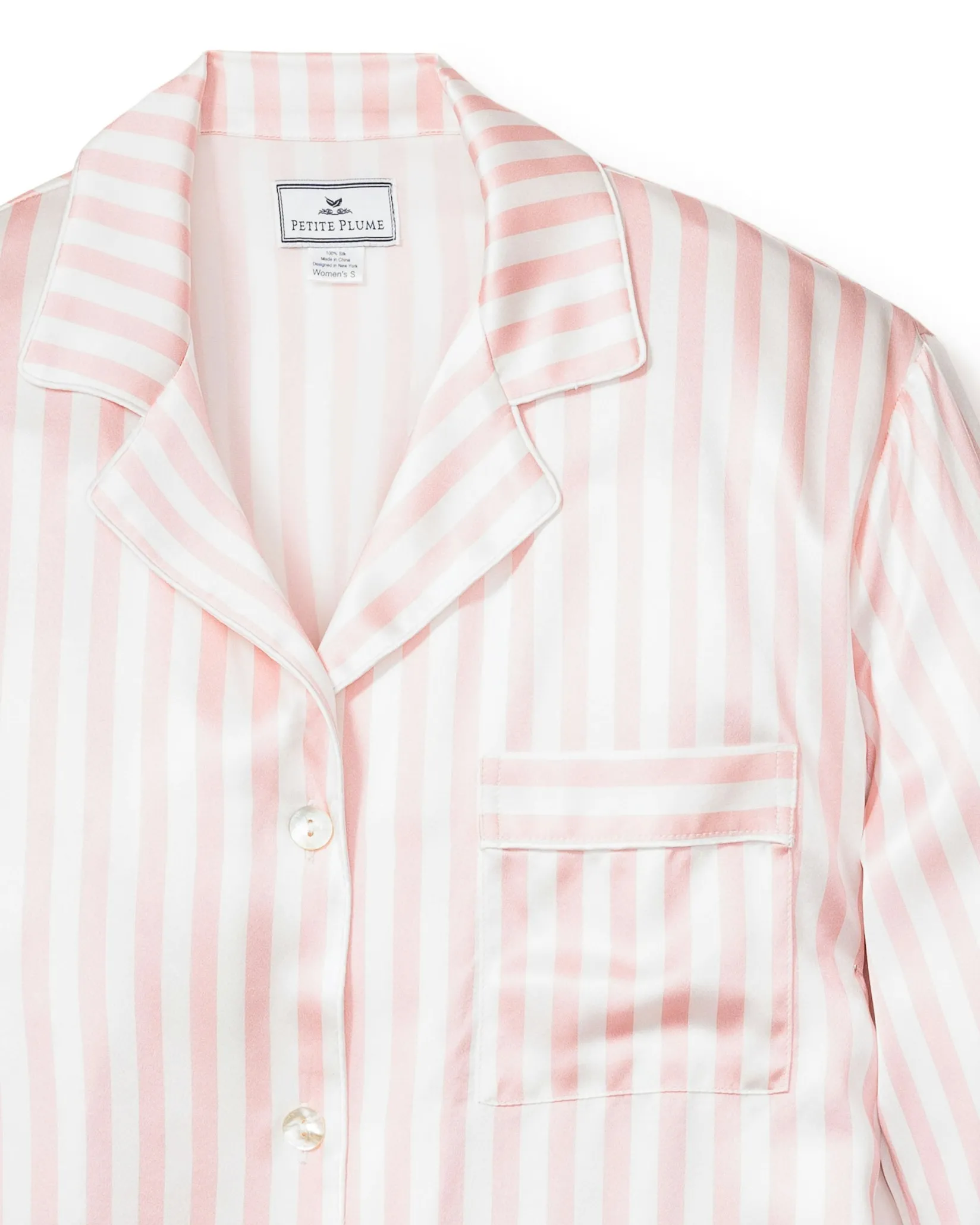 Women Petite Plume Women's Silk Pajama Set in Black and White Bengal Stripe