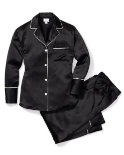 Women Petite Plume Women's Silk Pajama Set in Black