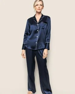 Women Petite Plume Women's Silk Pajama Set in Navy