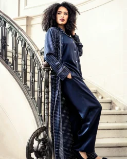 Women Petite Plume Women's Silk Pajama Set in Navy