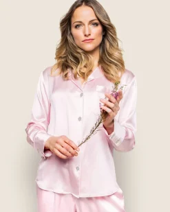Women Petite Plume Women's Silk Pajama Set in Navy