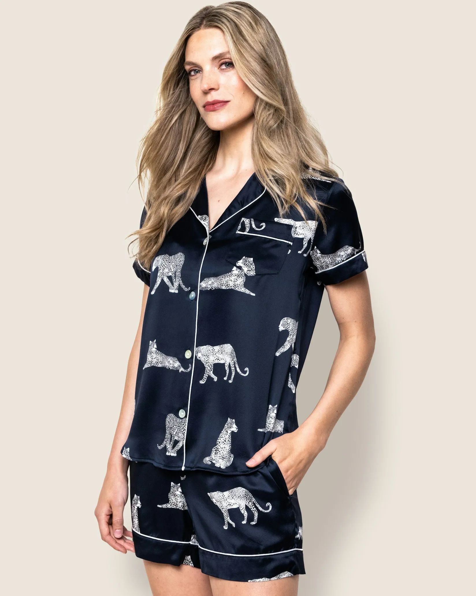Women Petite Plume Women's Silk Short Set in