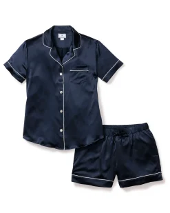 Women Petite Plume Women's Silk Short Set in Navy