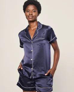 Women Petite Plume Women's Silk Short Set in Navy