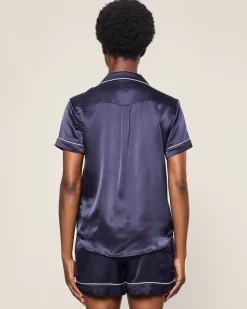 Women Petite Plume Women's Silk Short Set in Navy