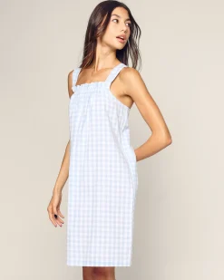 Women Petite Plume Women's Twill Annabelle Nightgown in Light Blue Gingham