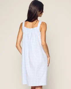 Women Petite Plume Women's Twill Annabelle Nightgown in Light Blue Gingham