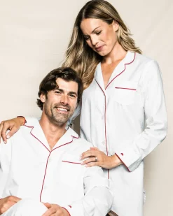 Women Petite Plume Women's Twill Nightshirt in White with Navy Piping