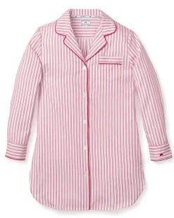 Women Petite Plume Women's Twill Nightshirt in Antique Red Ticking