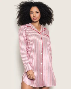 Women Petite Plume Women's Twill Nightshirt in Antique Red Ticking