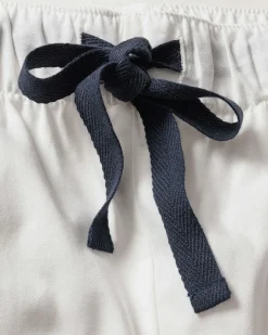 Women Petite Plume Women's Twill Pajama Set in White with Navy Piping