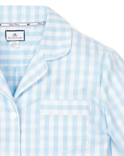 Women Petite Plume Women's Twill Pajama Set in Light Blue Gingham
