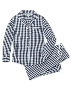 Women Petite Plume Women's Twill Pajama Set in Light Blue Gingham
