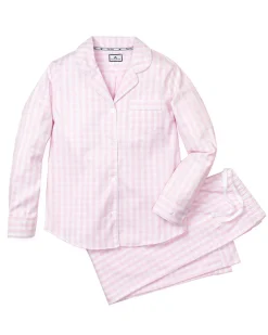 Women Petite Plume Women's Twill Pajama Set in Light Blue Gingham
