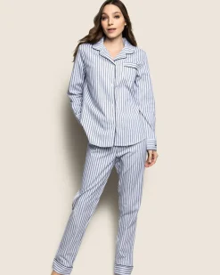 Women Petite Plume Women's Twill Pajama Set in Navy French Ticking