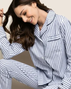 Women Petite Plume Women's Twill Pajama Set in Navy French Ticking