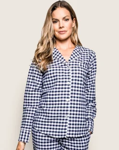 Women Petite Plume Women's Twill Pajama Set in Navy Gingham